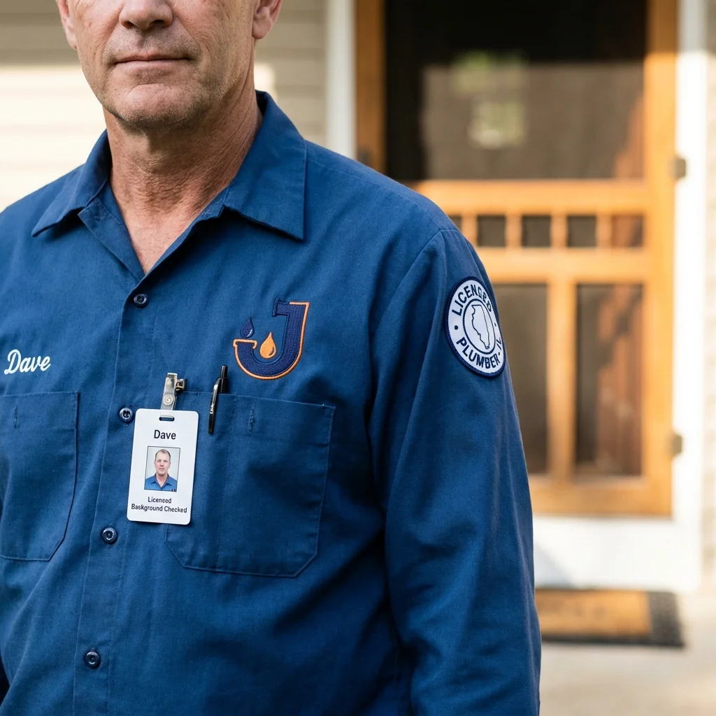 Licensed plumber showing ID badge in White Salmon, WA