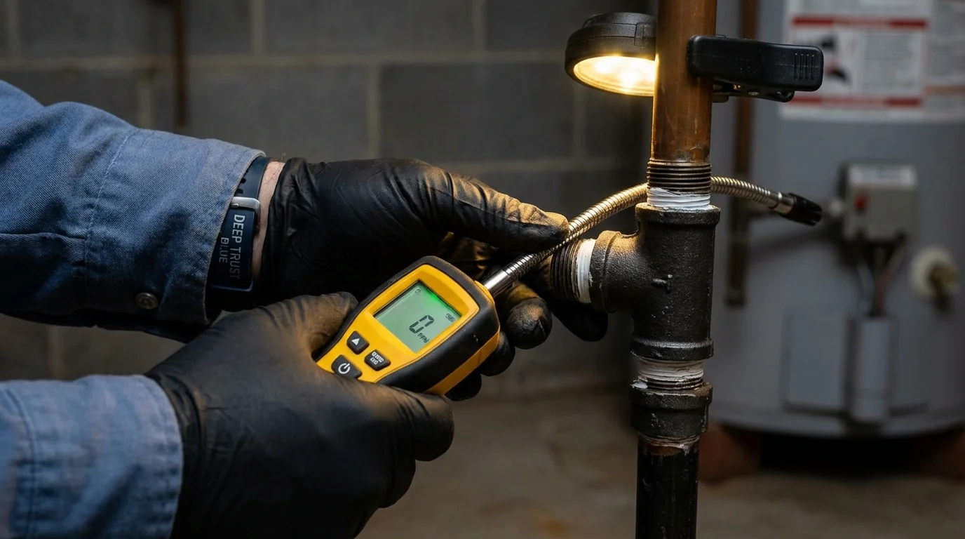 Gas leak detection with electronic sniffer by Johns Plumbing LLC in White Salmon