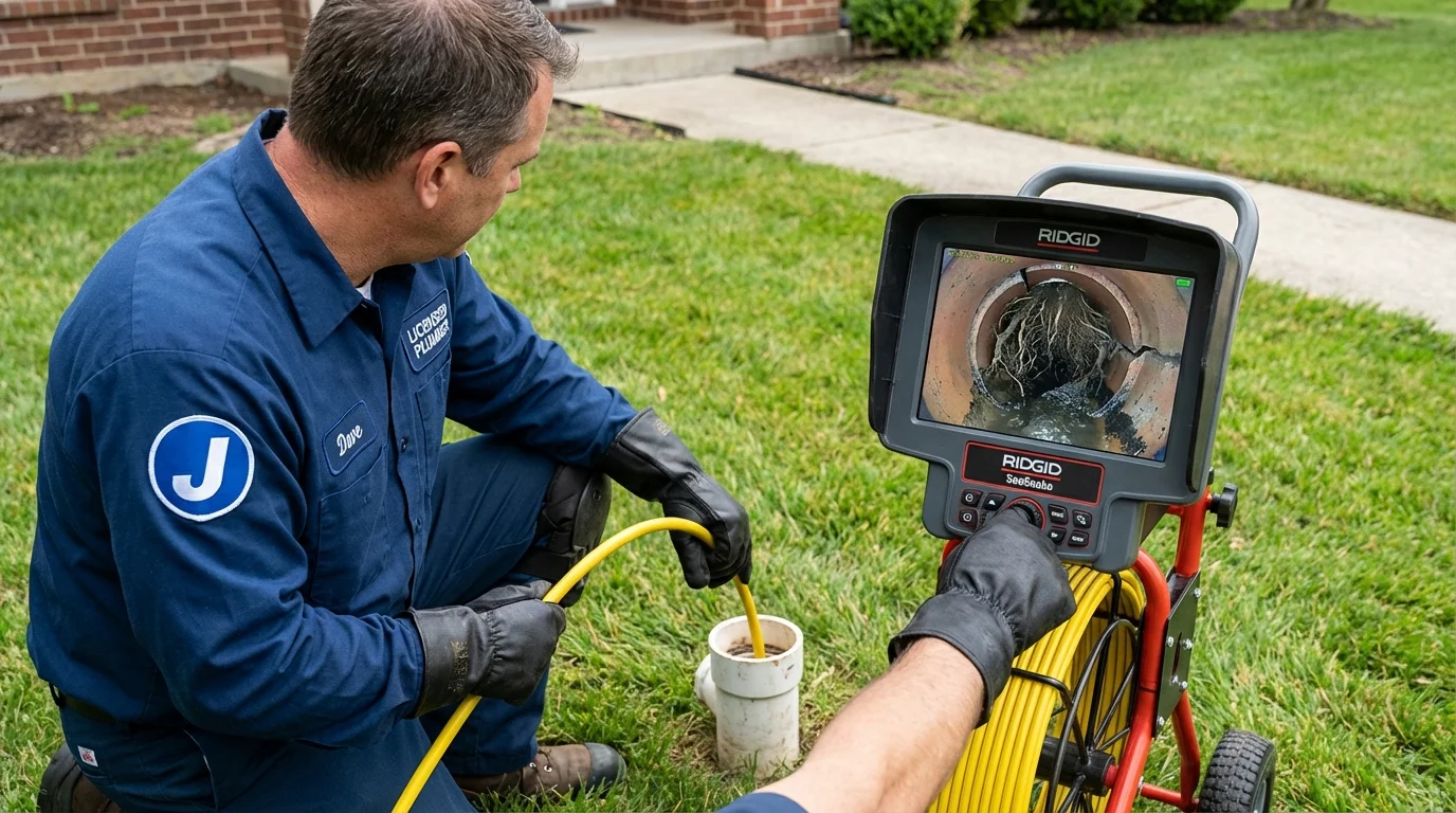 Sewer camera inspection being performed by Johns Plumbing LLC in White Salmon
