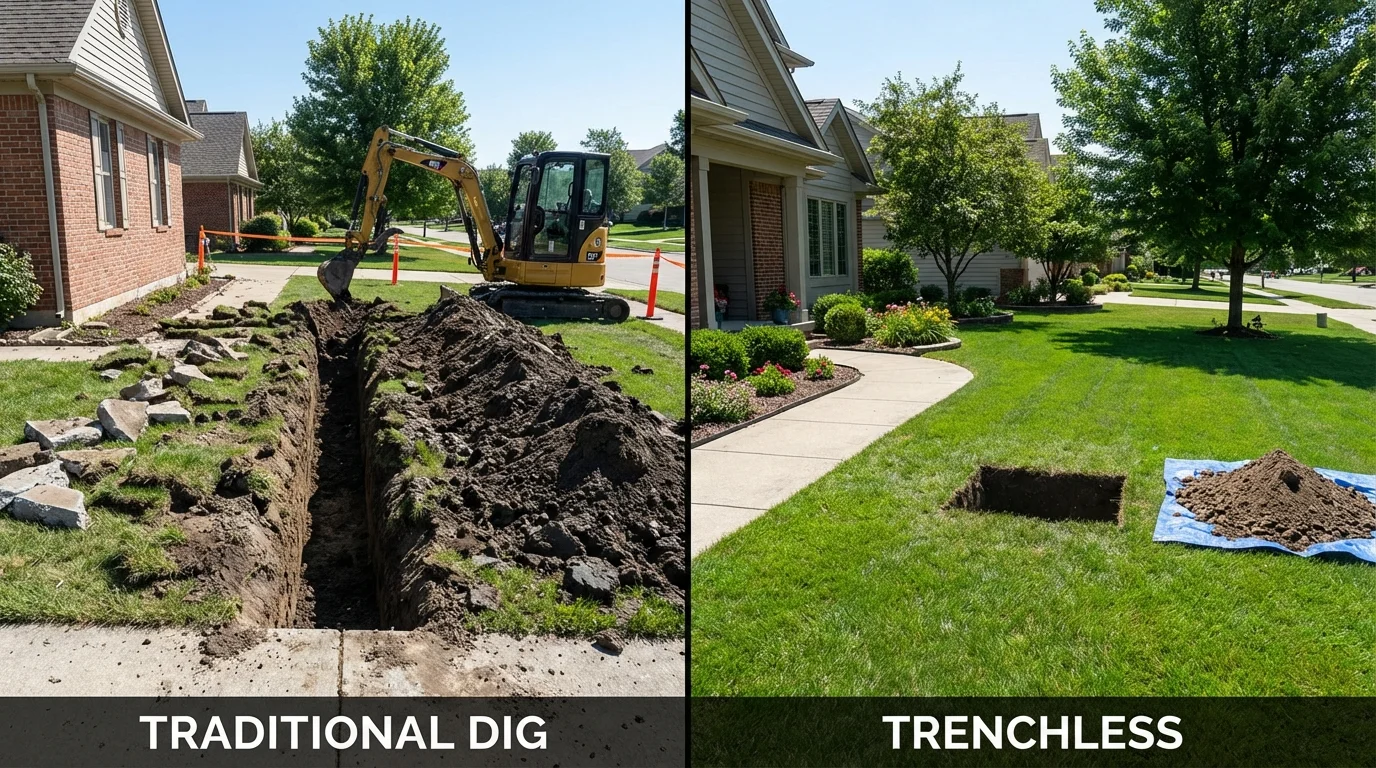 Trenchless sewer repair with minimal yard damage versus traditional excavation in White Salmon, WA